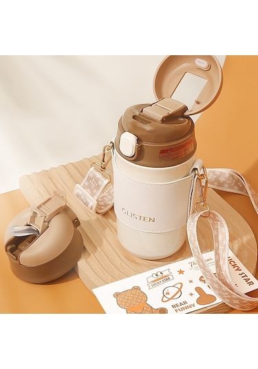 Shun 480 Ml Paslanmaz Çelik Termos Bardak - Taşınabilir Vakumlu Su Şişesi Hf378 Kahverengi Kahverengi