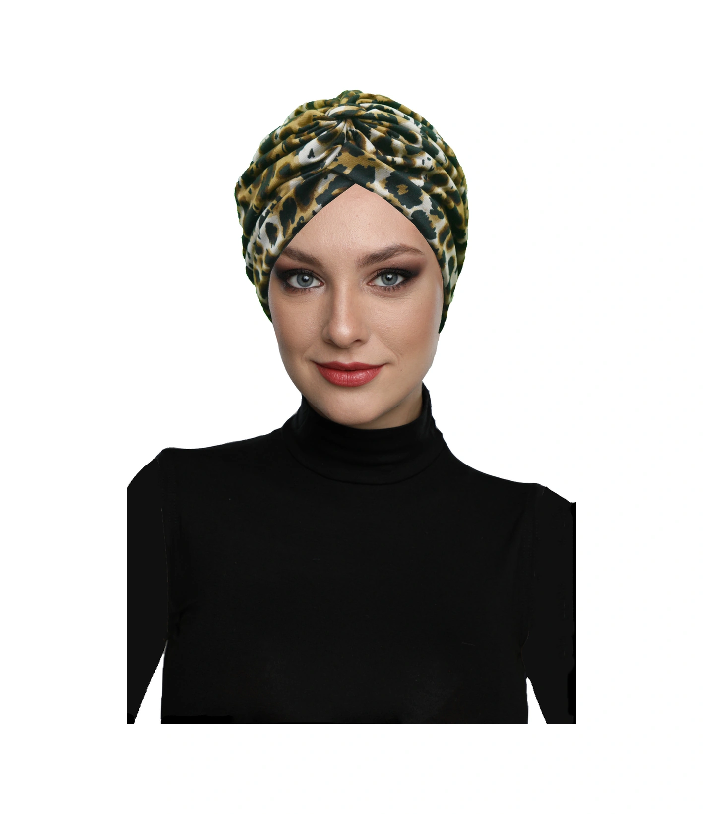 Savanna Chic Desenli Çapraz Ve Bant Detaylı Astarlı Hazır Türban Tesettür Havuz Bonesi Açık Leopar