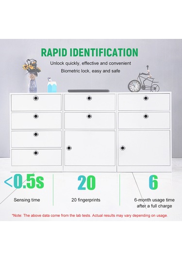Teltree Akıllı Parmak İzi Çekmece Kilidi - T22 Model, Şarj Edilebilir, Taşınabilir, Çelik + Çinko Alaşım, Gümüş Renk