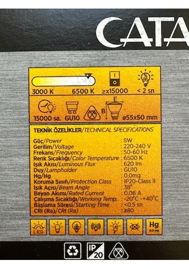 8 Adet Cata 8w 50w 6500k Beyaz Işık Gu10 Duylu Led Spot Ampul