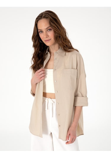 Pierre Cardin Kadın Kum Gömlek Desenli 50313596-vr085 Kum