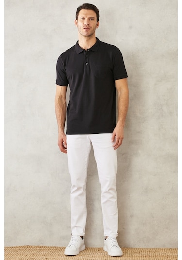 Ac&Co / Altınyıldız Classics Erkek Koyu Siyah Polo Yaka Cepli Regular Fit Bol Kesim Düz Tişört 4A4820200004SssxXL Siyah