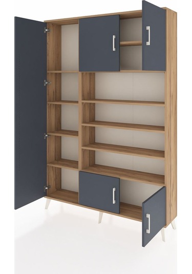 Arges Dolap 10 Raflı 5 Kapaklı 132x30x195 Çam-antrasit/çam Çam