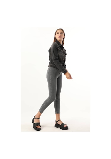 Kadın Cep Detaylı Slim Fit Jean Ceket Siyah 001