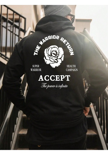 Coko Serisi Floral & Slogan Graphic Drawstring Hoodie