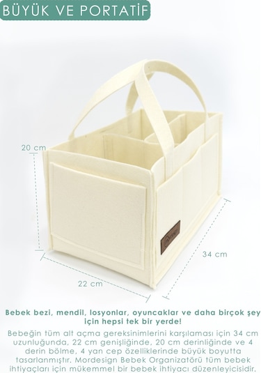 Mordesign Keçe Anne Bebek Bakım Çantası, Yenidoğan Alt Açma Değiştirme Organizer, Taşınabilir Düzenleyici, Bej Bej Zg948-1 Bej