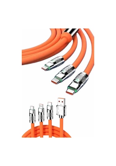 120w Silikon Metal Uçlu Led Işıklı 3 In1 Şarj Kablosu 1.2m