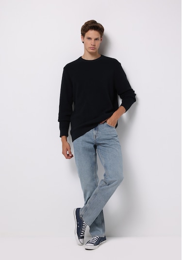 Colins Regular Fit Yuvarlak Yaka Jakarlı Erkek Lacivert Kazak Cl1075647 Q1.v2 Nav Lacivert