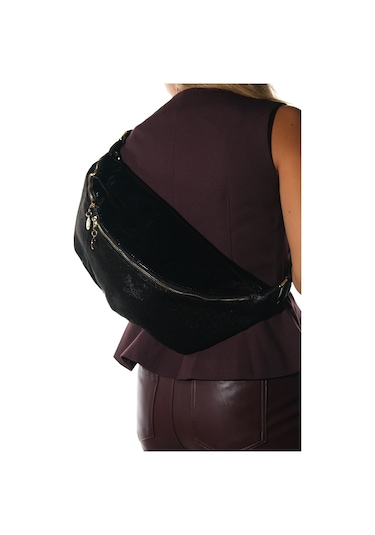 Venta Siyah-siyah Baskılı Kadın Büyük Bel Çantası Siyah - Siyah