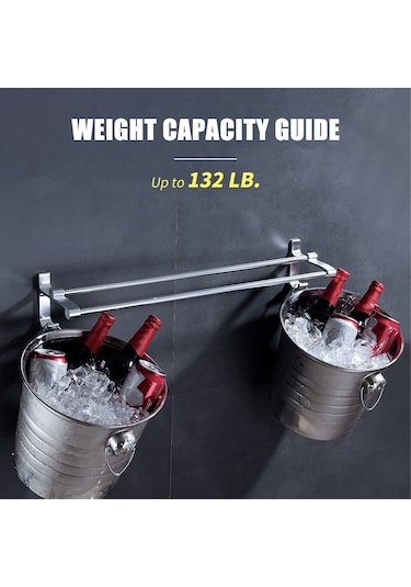 Wezone 60cm Uzunlukta Uzay Alüminyum İki Çubuklu Havluluk, Rust-resistant, 2 Kanca, Çivisiz Tutkal Hediyeli - Dayanıklı Banyo Aletleri Diğer