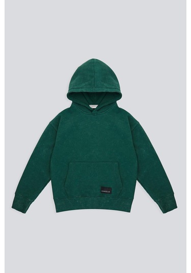 Kids Boy Strike Wash Kapüşonlu Sweatshirt Koyu Yeşil