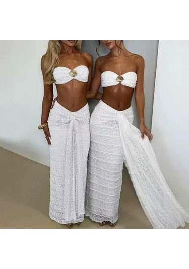 Beyaz Sydney Seashell Lace Etekli İkili Taklım Beyaz