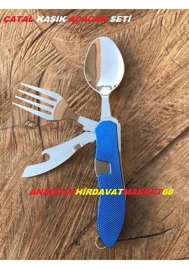 Kumanya Kaşiği Avcı Kampçı Seti Çatal Kaşık Seti Açacak Seti Kırmızı