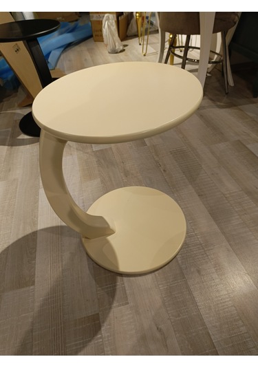 Mercan Mobilya Tekerlekli C Sehpa Yan Sehpa Çap: 40 Yuk :55 Ahşap Renk Krem