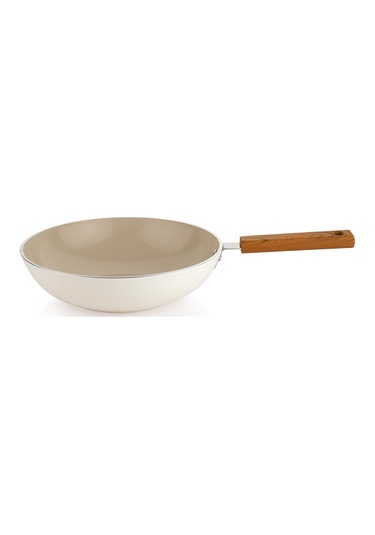 Schafer Ceramoni Seramik Wok Tava 28 Cm Cam Kapaklı-krem Krem