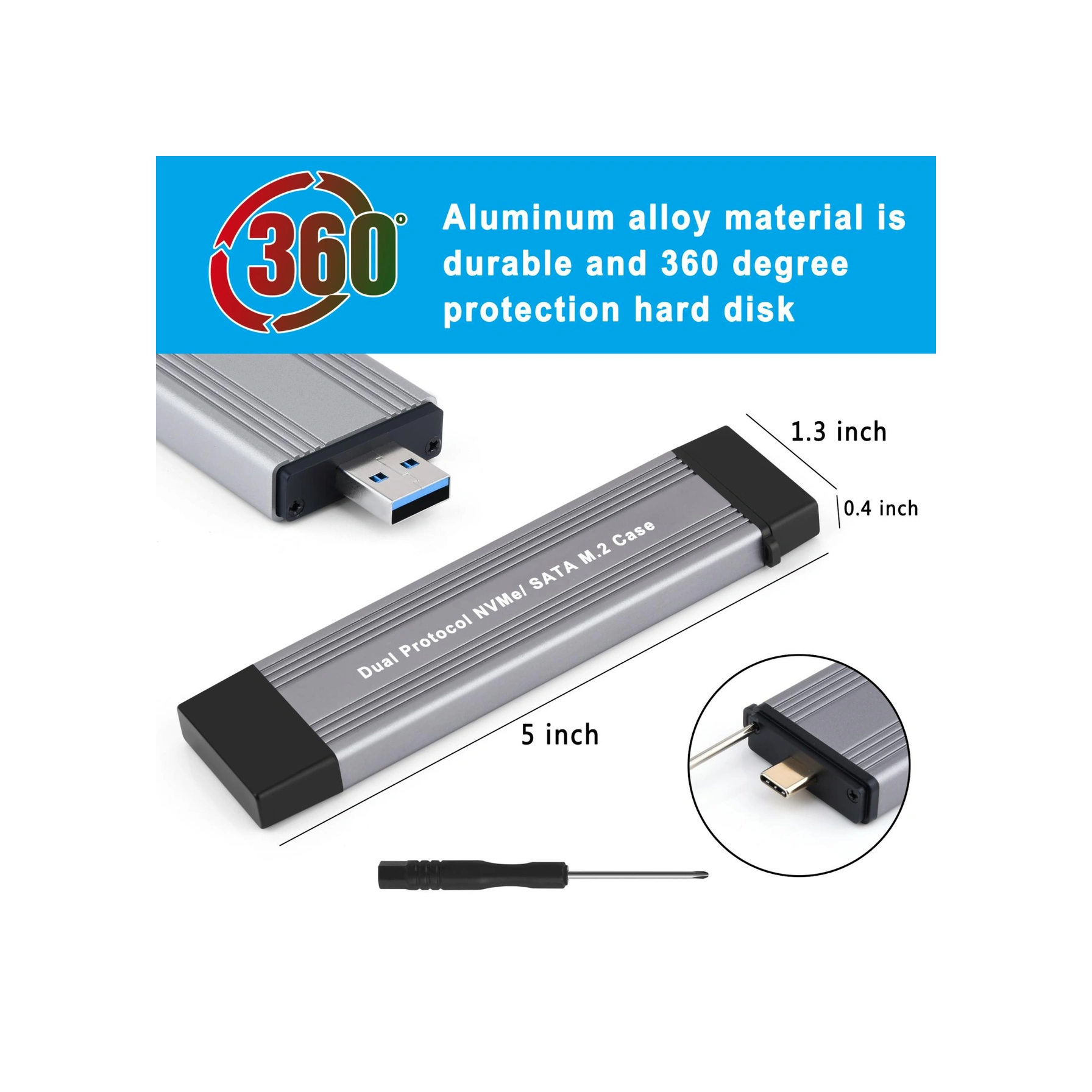 Sones M.2 Nvme 10gbps Usb3.1 Gen2 Nvme Sabit Disk Muhafazası, Doğrudan Takılabilir Usb + Type-c Çift Arayüz