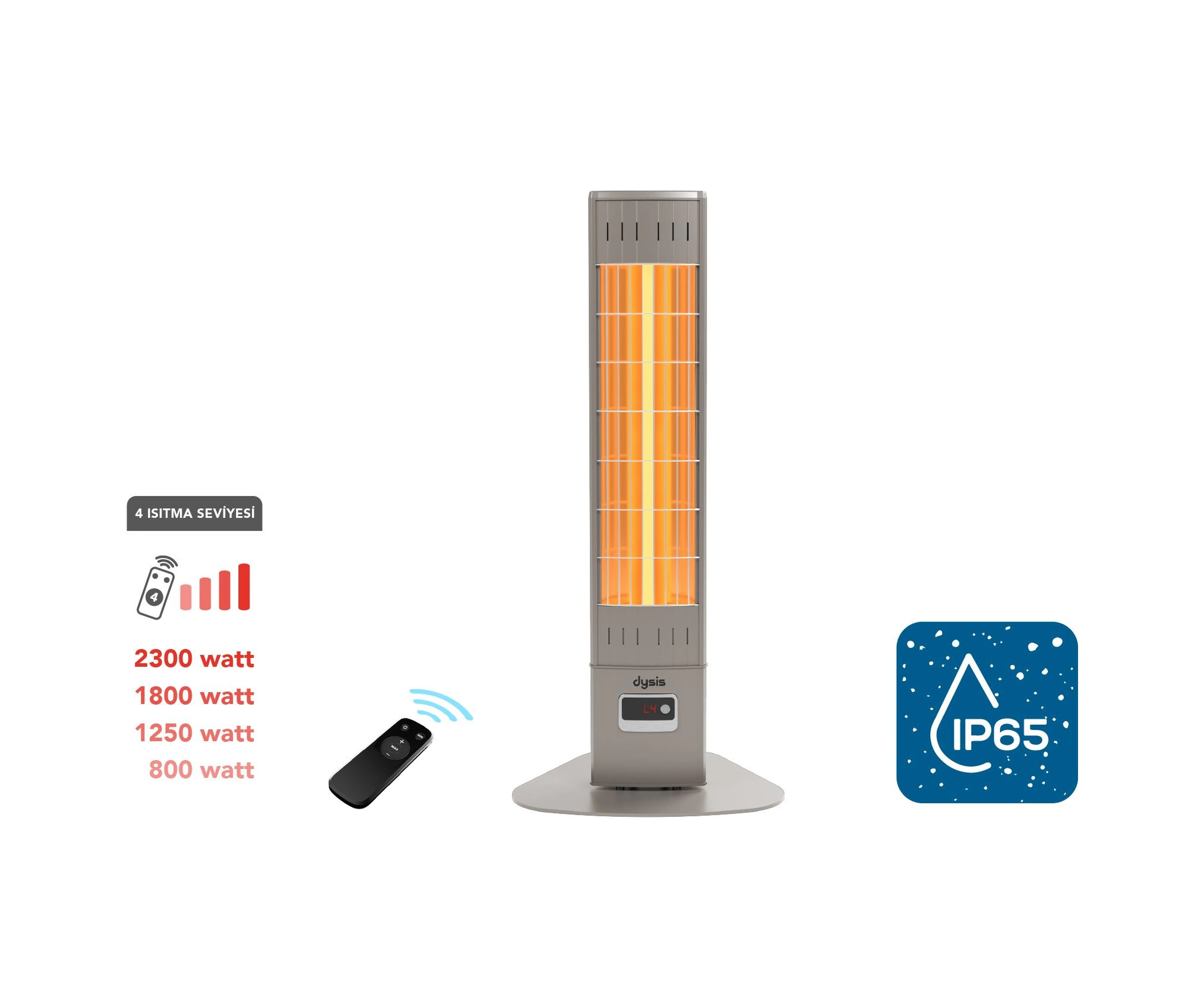 Simfer Ssx2351odre Single X Karbon Serisi Ip65 Suya-toza Dayanıklı 2300 W Bej Uzaktan Kumandalı İç/dış Mekan Isıtıcı