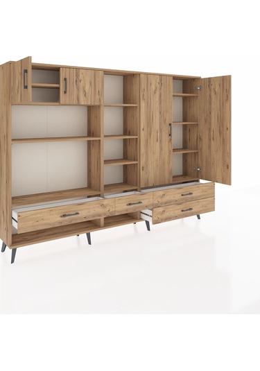 Arges Dolap 12 Raflı 4 Çekmeceli 4 Kapaklı 220x30x163 Çam-çam Çam-çam