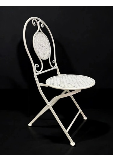 Ferforje Metal Açılır Katlanır Sandalye Bahçe Balkon Mutfak Sandalyesi Beyaz 1 Adet Beyaz