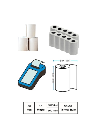 Pos Rulosu 56x16 Mm 80 Paket 800 Adet Termal Rulo 1