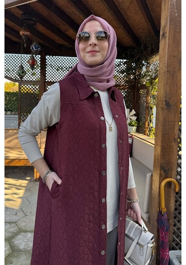 Rabia Şamlı Safir Kapitone Yelek Bordo Çok Renkli