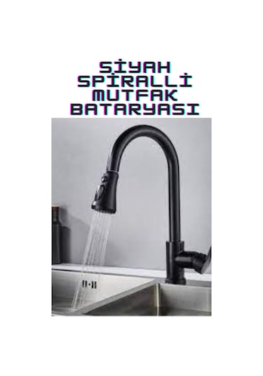 Siyah Spiralli Mutfak, Banyo Ve Lavabo Bataryası Ve Tepe Duş Seti Siyah