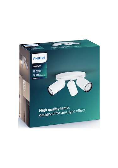 Philips myLiving Pongee Tavan/Duvar 3'lü Beyaz Spot Lamba GU10 Duy (Ampul birlikte verilmez)