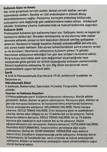 Opa Tıbbi Cihaz Ve Endoskop Dezenfektanı 5 Lt - 4 Adet 1 Koli