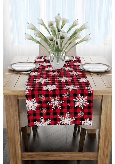 Kırmızı Siyah Yılbaşı Temalı Dijital Baskılı Runner Cgh302-Rn