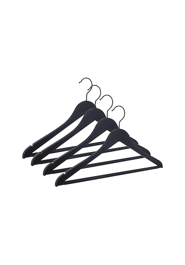 Nyn Ahşap Askı Şık Barlı Elbise Pantolon Askısı Siyah Renk 4 Ade