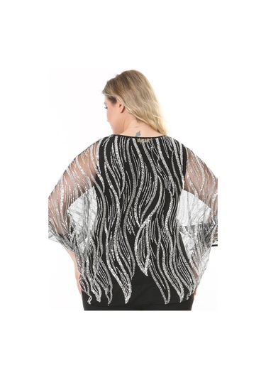 Büyük Beden 3899 Siyah - Gümüş Bluz + Bady İkili Takım 001