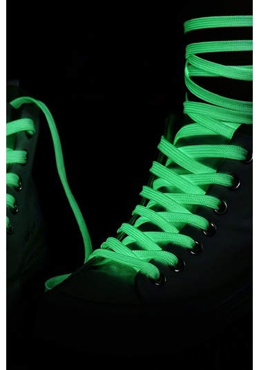 Fosforlu Neon 1 Cm Kalınlığında Yeşil Renk 1 Çift Yassı Spor Ayakkabı Bağcığı Yeşil