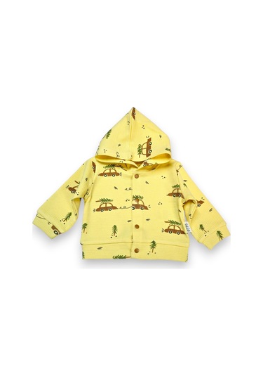 Araba Desenli Hırkalı Erkek Bebek Takım sarı