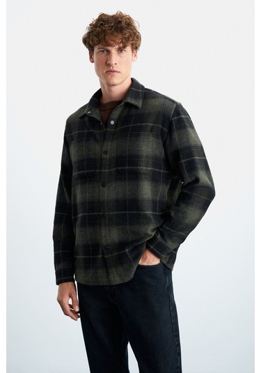 Sagan  Erkek Pamuk-polyester Gömlek Yaka Relaxed Oduncu Haki Gömlek