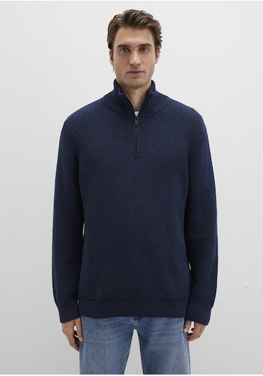 Mavi - Yarı Fermuarlı Dik Yaka Lacivert Kazak 0710268-82318 Lacivert