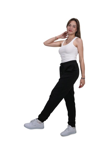 Kadın Modal Kumaş Cepli Siyah Jogger Pantolon Siyah