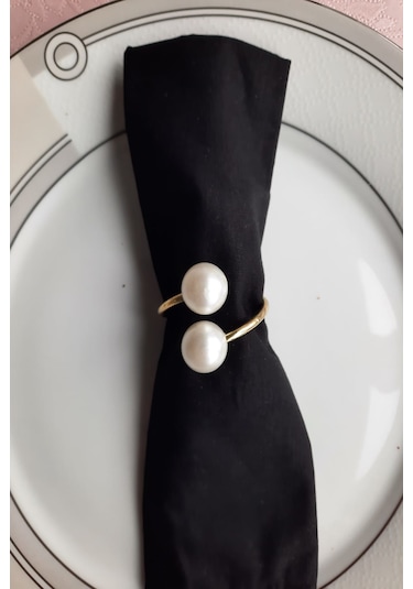 6 Adet Gold Metal Halkalı Krem Incili Peçete Yüzüğü