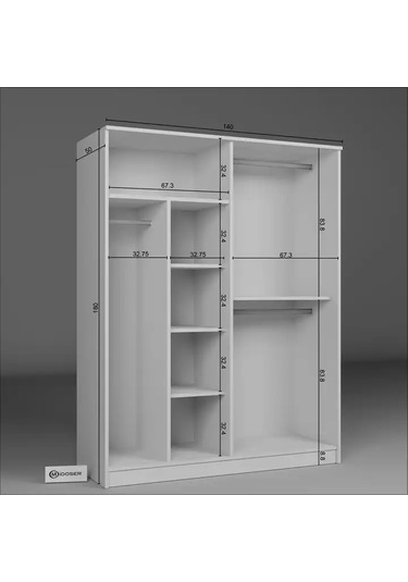 Kardelen Serisi 140 Cm Mat Beyaz 4 Kapılı 5 Raflı Elbise Dolabı Beyaz