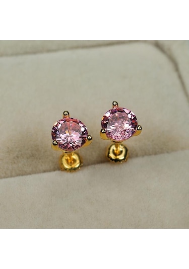 Pembe Zarif 1.25ct Birthstone Martini Saplama Küpe 18 K Altın Yuvarlak Kesim Spiral Saplama Küpe Kadınlar Için Doğa Taş Düğün Güzel Takı