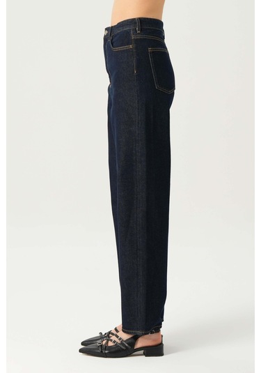 Ariana Koyu Mavi Yüksek Bel Patı Fermuarlı Mom Jean Pantolon C 4525-181 Koyu Mavi