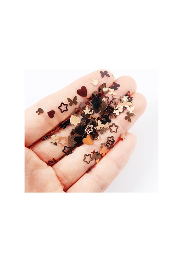 Siyah Ve Gold Tırnak Süsleme Folyo Pulları Karışık Dizayn Kelebek Kalp Tavşan Yıldızlar Nail Art