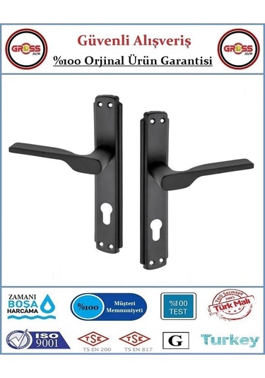Veroni Mat Siyah Yale Dış Çelik Kapı Kolu - Statik Fırın Boyalı - 1 Takım Ön Ve Arka