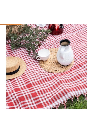 Çok Amaçlı Sofra Bezi & Piknik Örtüsü & Masa Örtüsü Ekose Pötikare Desenli Kırmızı