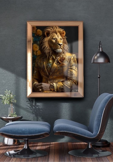 Aslan Başlı Ayna Çerçeveli Tablo