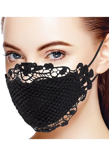 Siyah Jonathan Delicate Dantel Aplike Yıkanabilir Ve Tekrar Kullanılabilir Ağız Yüz Maskesi Yüz Maskesi