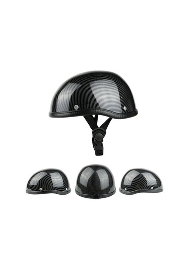 Pazly Retro Motosiklet Yarım Kask - Abs Plastik & Pamuklu - Karbon Desenli - Evrensel Boy - Yıkanabilir Kask