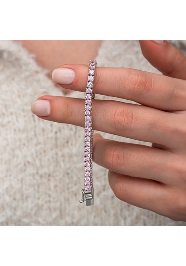 Artsmagazinmücevher Gümüş Pembe Zirkon Taşlı Su Yolu Kadın Bileklik