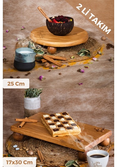 Justwood 2'li Risus Top Ayaklı 25 CM ve 17x30 CM Ahşap Dikdörtgen