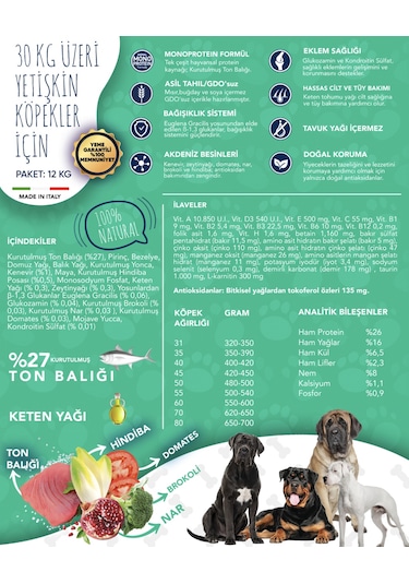 Exclusion Monoprotein Düşük Tahıllı Ton Balıklı ve Narlı Büyük Irk Yetişkin Köpek Maması 12 KG