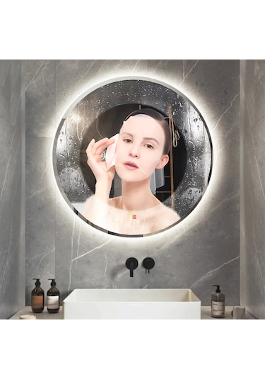 90 Cm Çap Buğu Çözücülü Dokunmatik Işıklı Ledli Yuvarlak Banyo Aynası